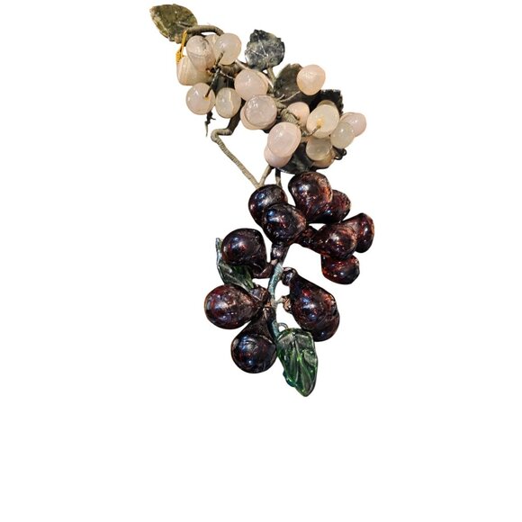 2 Vintage Alabaster & Glass Grape Cluster Decoration White Purple MCM - Picture 13 of 16